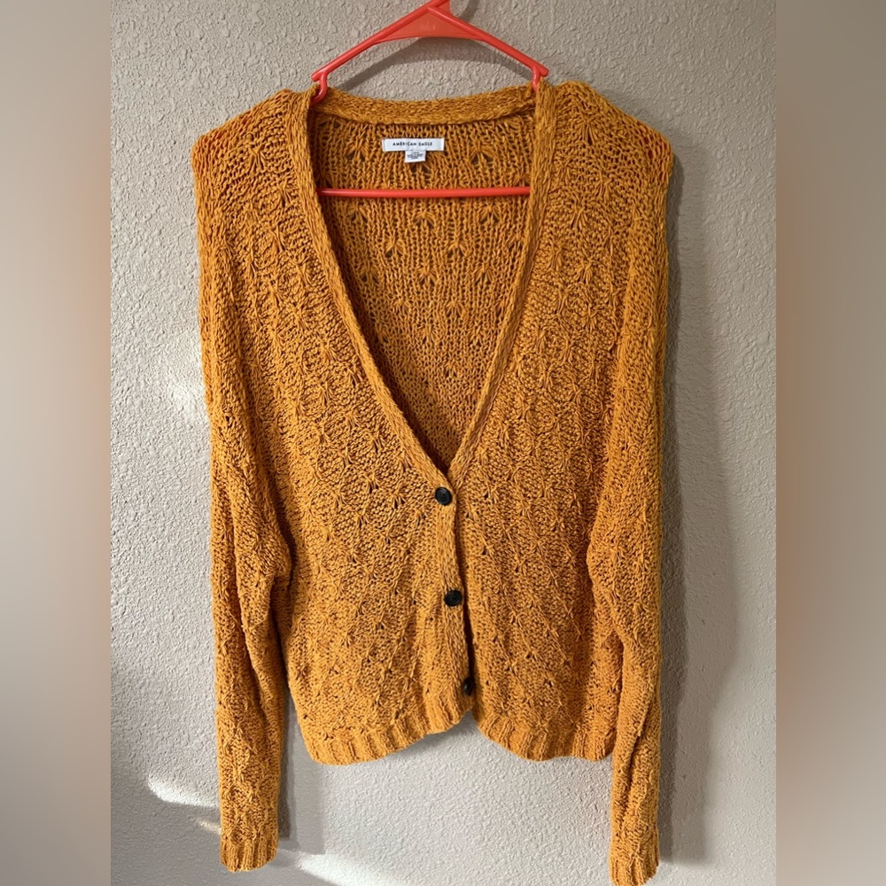 Cropped mustard yellow American Eagle cardigan, size large. So cute! - Picture 1 of 2